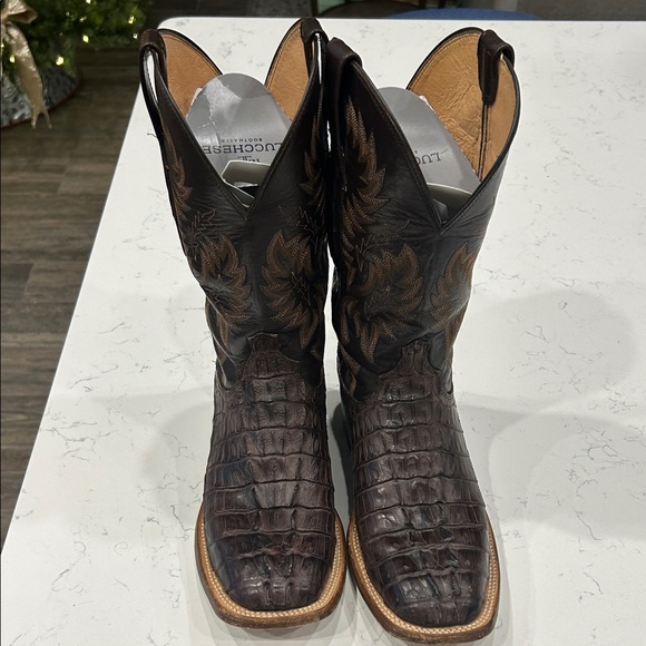 Lucchese Dark Brown Crocodile Leather Boots - Picture 1 of 9